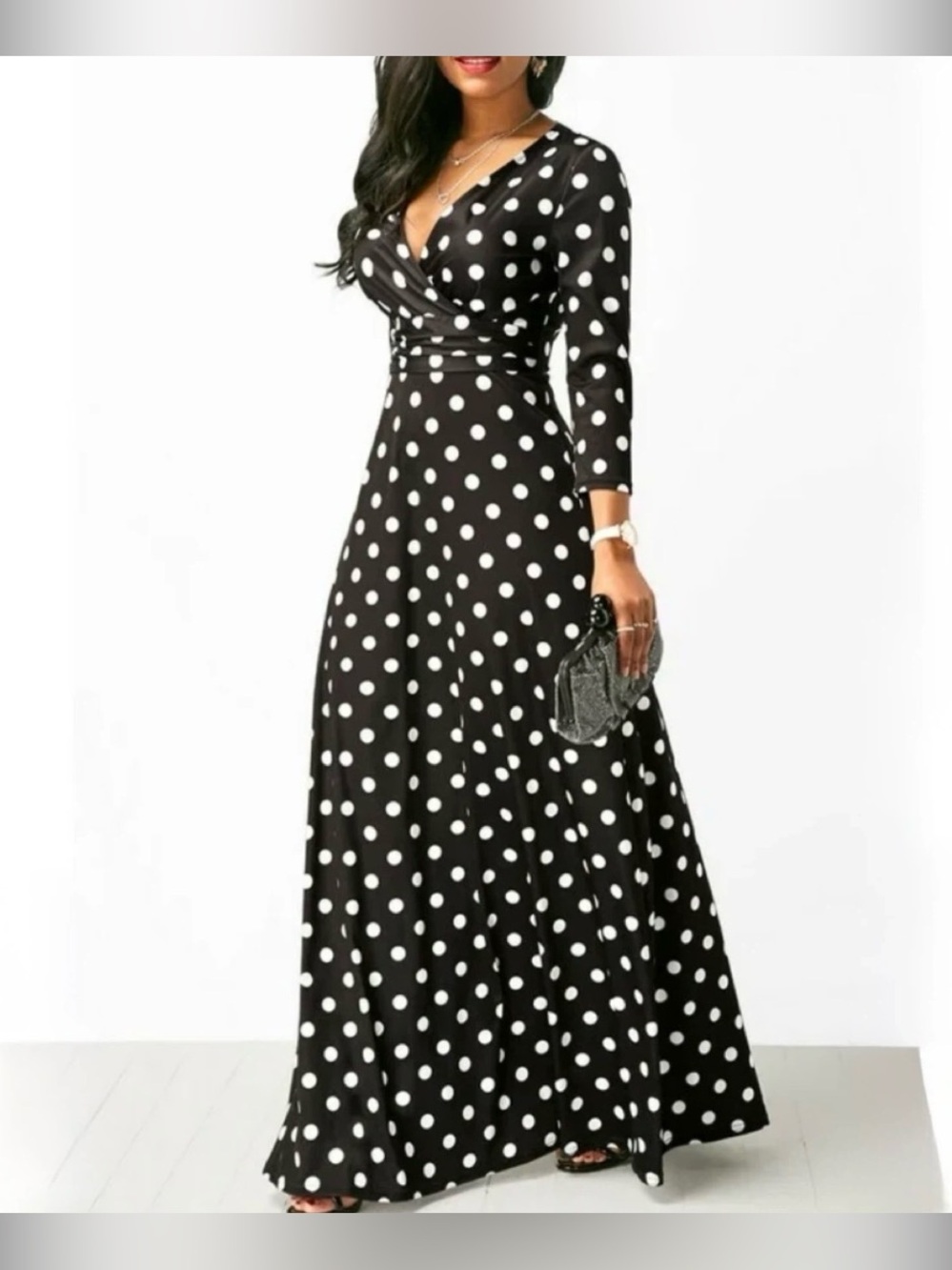 Black and White Polka Dot Women's Maxi Dress